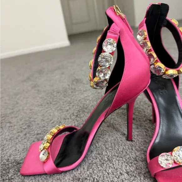 Versace Hot Pink Heels with Crystal Embellishments - Picture 2 of 3